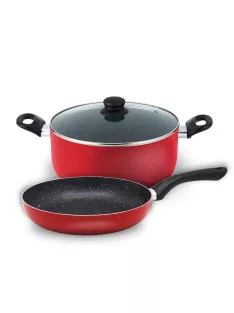   Комплект тенджера и тиган SAPIR SP 1318 P3, 3 части, 24 см, Мраморно покритие, Червен - Код G8066