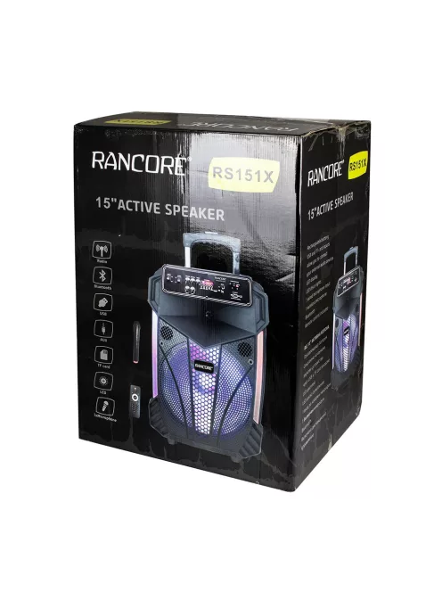 Активна тонколона Rancore RS151X, 16W, 65dB, USB кабел, дистанционно управление, безжичен микрофон, Черен - Код G8737