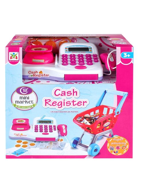 Gyermek pénztárgép és bevásárlókosár termékekkel|Gyermek pénztárgép és bevásárlókosár termékekkel