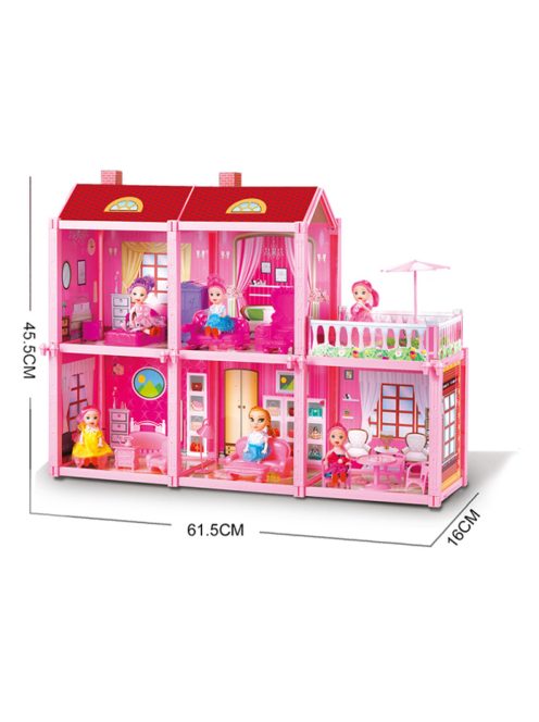 Gyermek kétszintes ház babával és bútorokkal